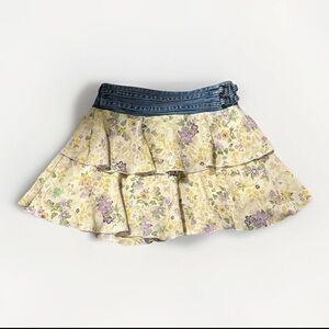 Mary-Kate & Ashley Y2K Girls 6/7 Denim Waist Floral Ruffle Skirt Cottagecore